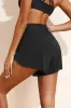 Black High Waisted Drawstring 2-in-1 Side Pocket Color Block Bikini Shorts sold by Beagle Boutique