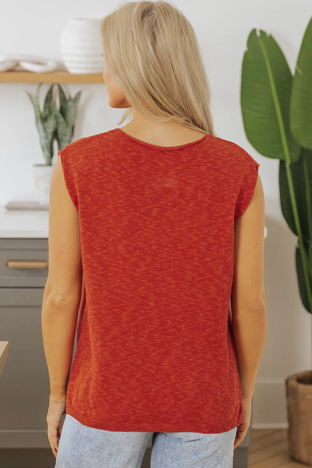 Orange Solid Colour Split V Neck Short Sleeve Sweater sold by Beagle Boutique product image thumbnail 2