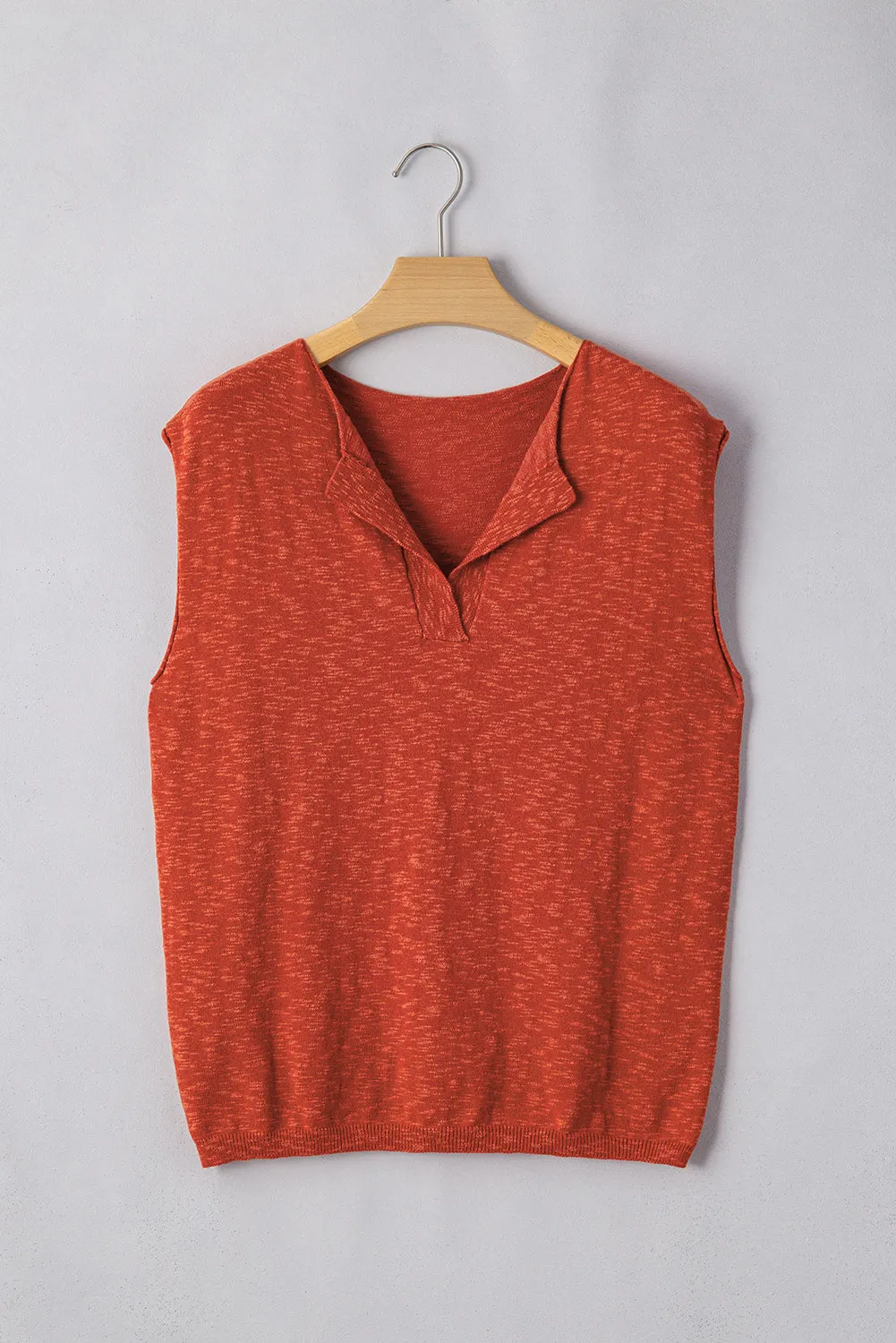 Orange Solid Colour Split V Neck Short Sleeve Sweater sold by Beagle Boutique product image thumbnail 5