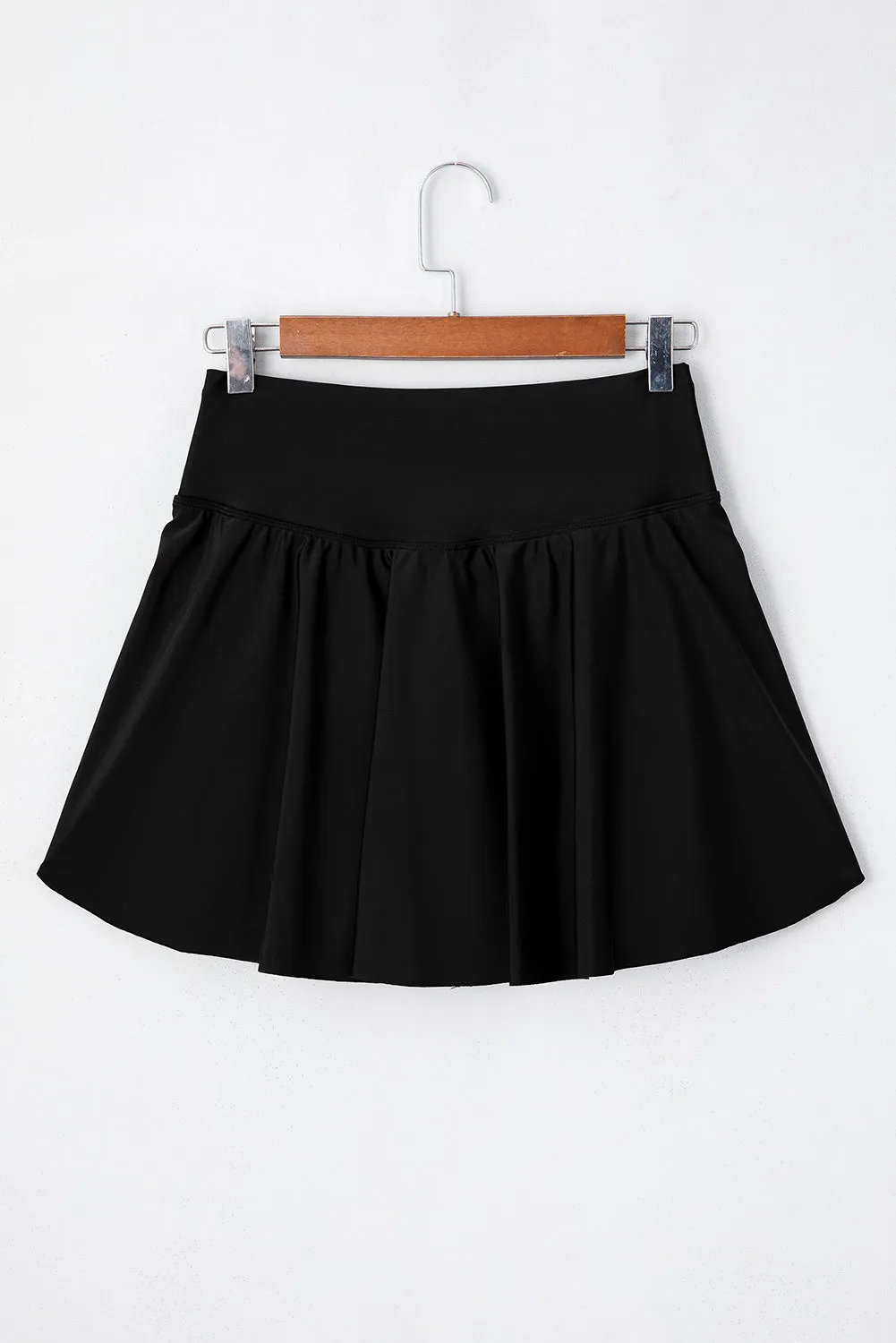 Black Solid Pocketed Crossover High Waist Swim Skort sold by Beagle Boutique product image thumbnail 5