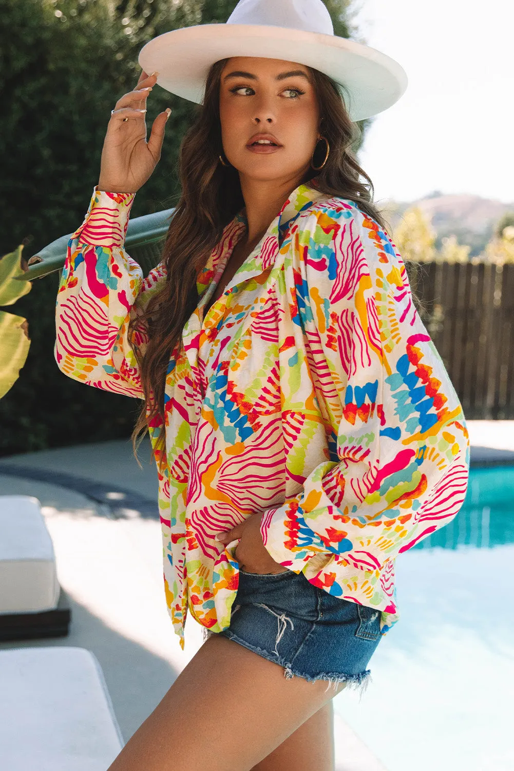 Orange Abstract Printed High Low Oversized Shirt sold by Beagle Boutique product image thumbnail 3