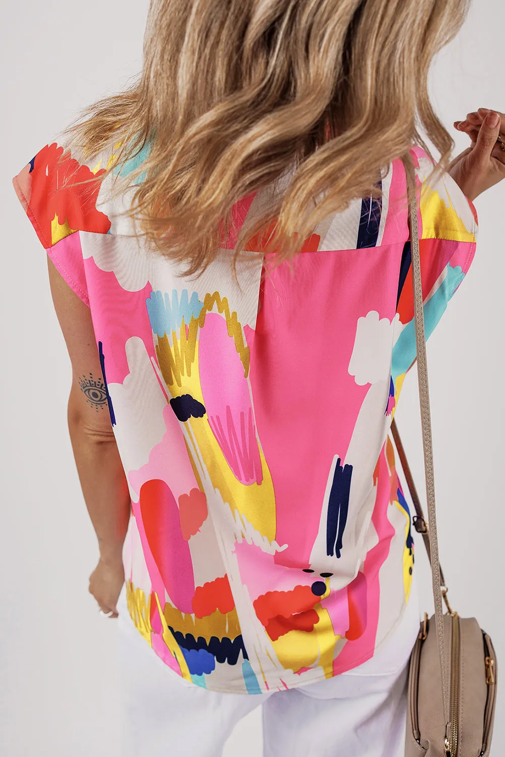 Multicolour Abstract Print Collared Cap Sleeve Casual Shirt sold by Beagle Boutique product image thumbnail 2