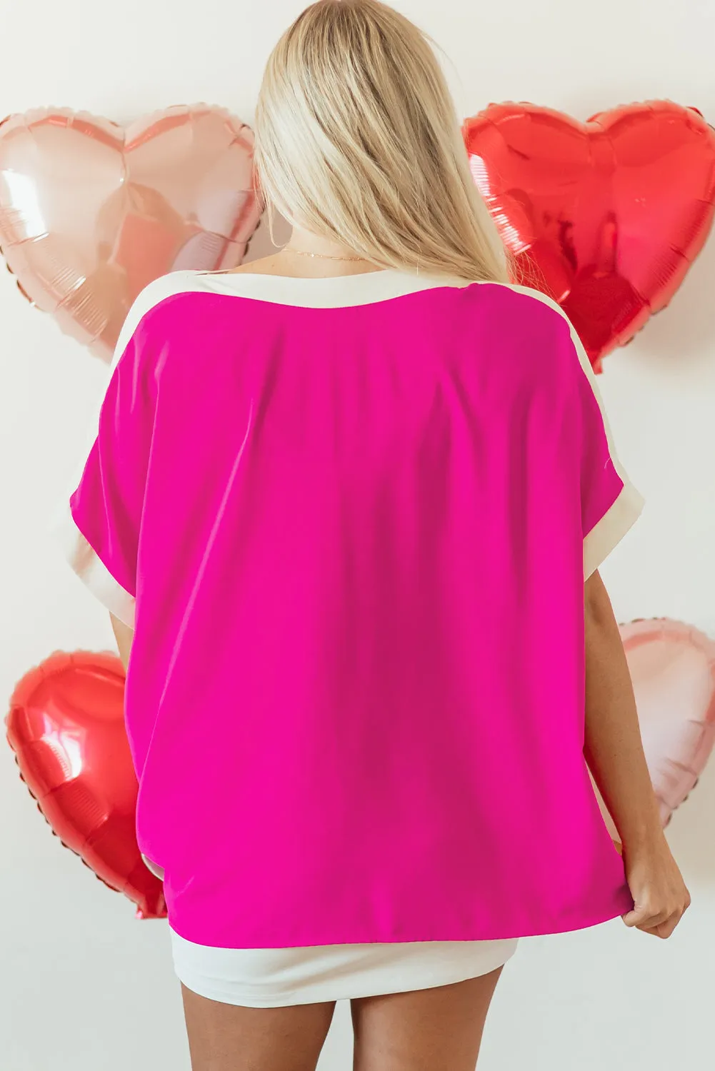 Rose Red Oversized Colour Block Boat Neck Tunic Blouse sold by Beagle Boutique product image thumbnail 2
