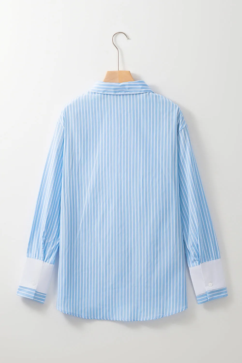 Sky Blue Stripe Contrast Patch Pocket Cuffed Sleeve Casual Shirt sold by Beagle Boutique product image thumbnail 5