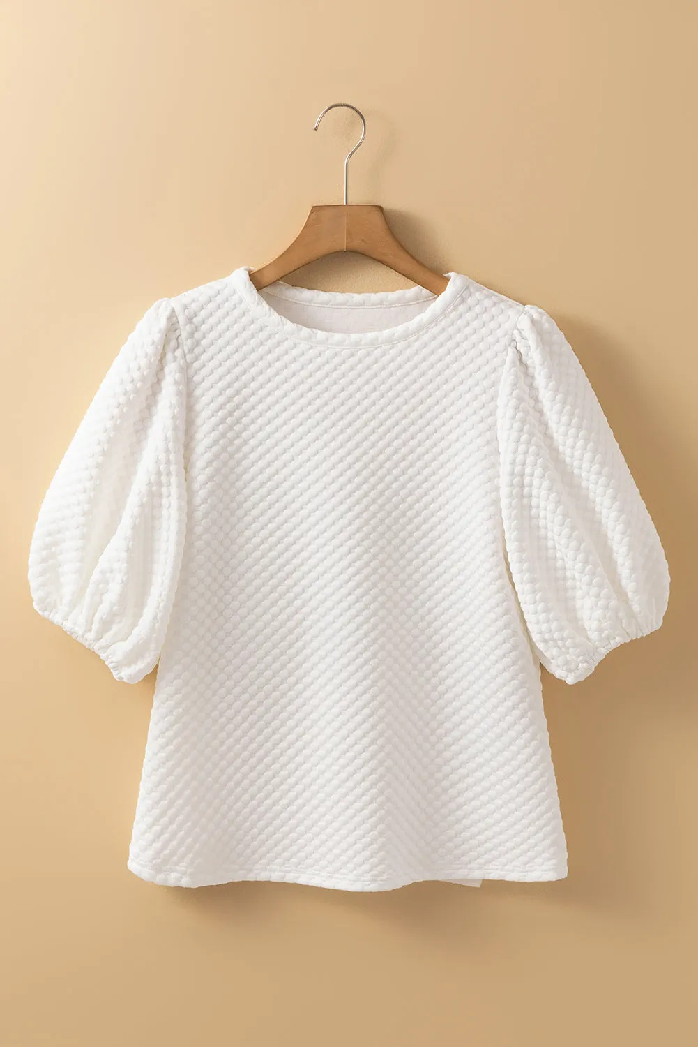 White Solid Textured O Neck Puff Sleeve Blouse sold by Beagle Boutique product image thumbnail 5