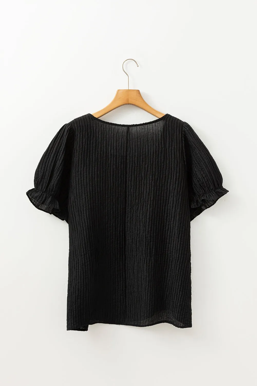 Black Floral Crochet Square Neck Ruffled Short Sleeve Flowy Plus Size Top sold by Beagle Boutique product image thumbnail 4