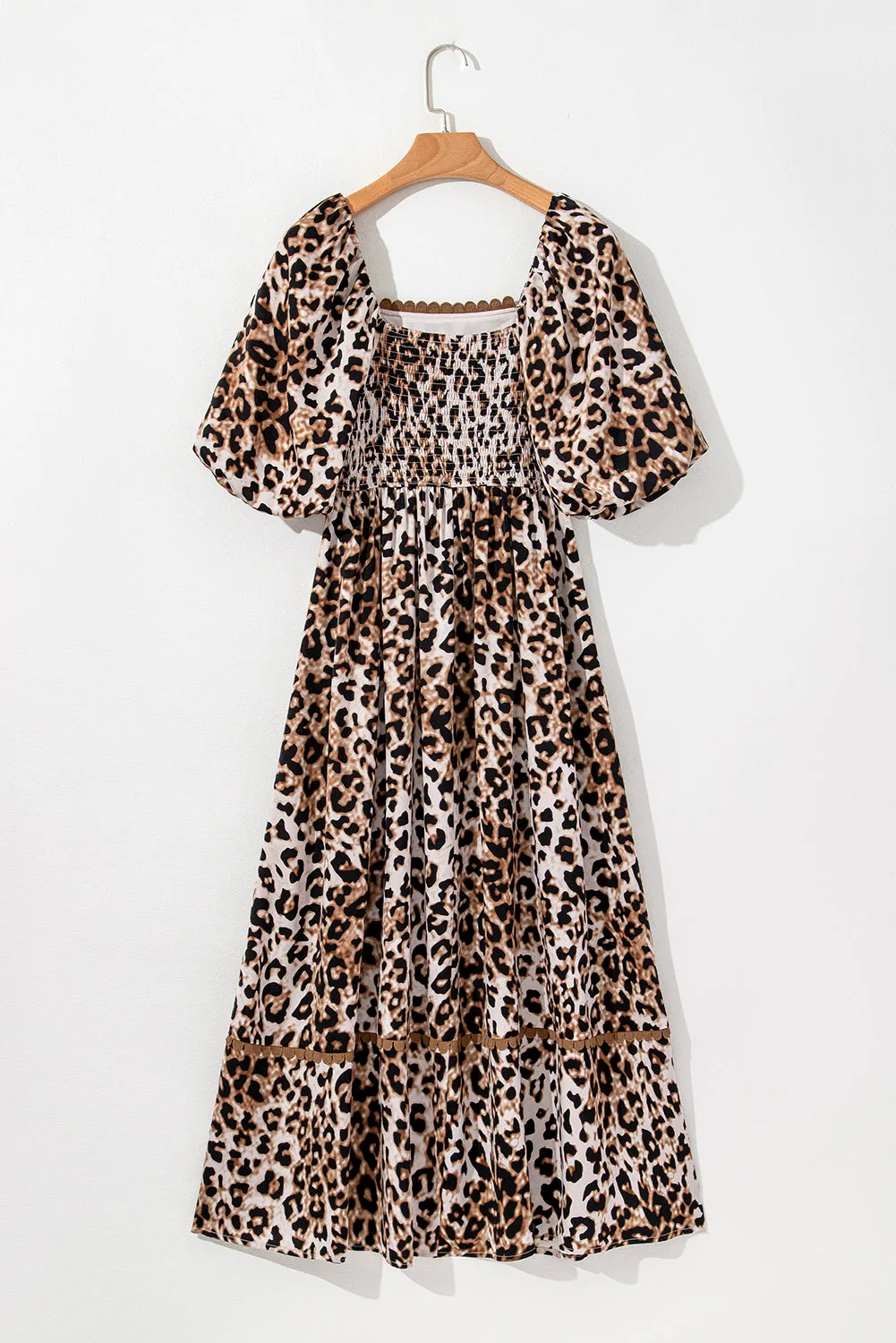 Brown Leopard Print Bubble Sleeve Square Neck Maxi Dress sold by Beagle Boutique product image thumbnail 5