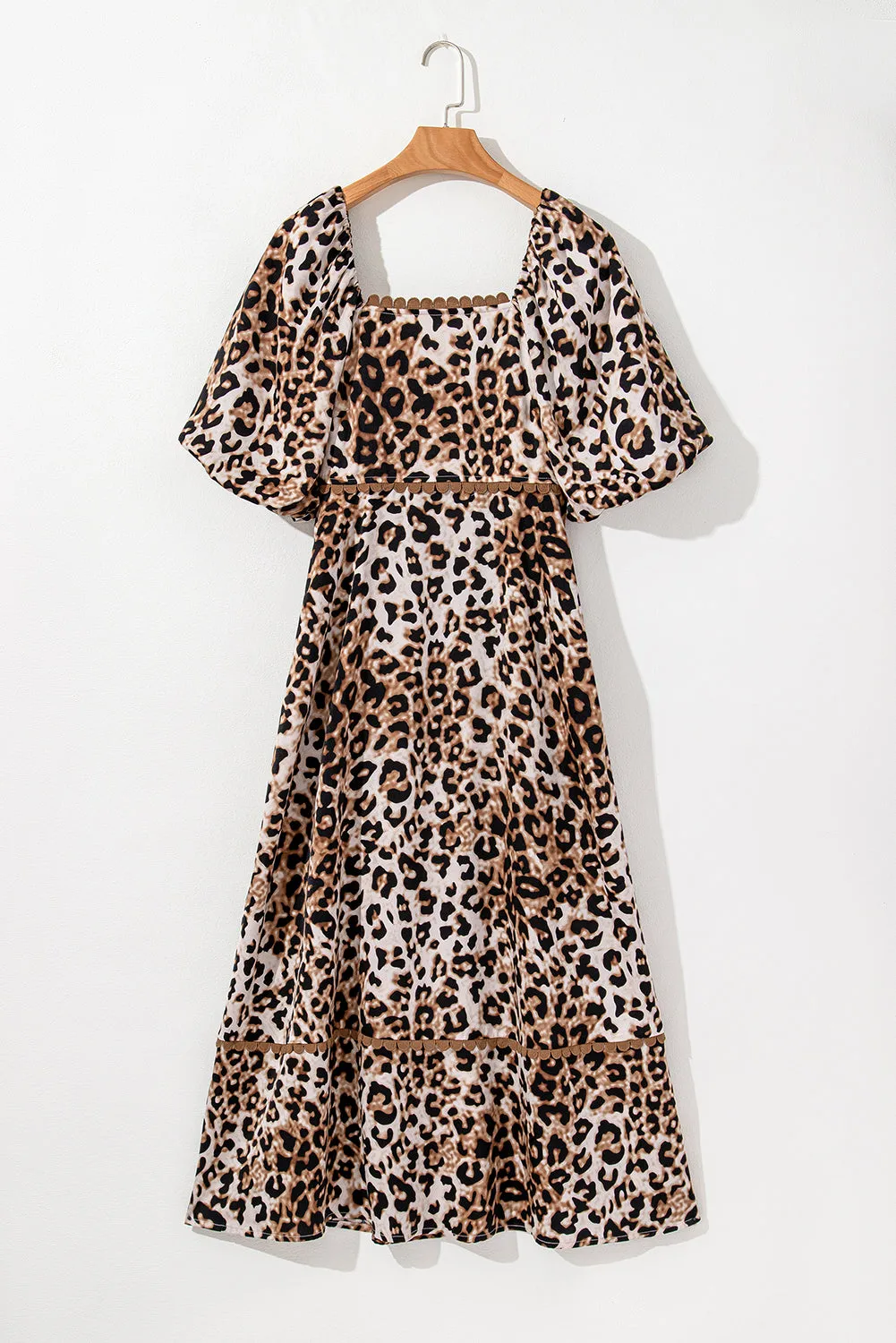 Brown Leopard Print Bubble Sleeve Square Neck Maxi Dress sold by Beagle Boutique product image thumbnail 4