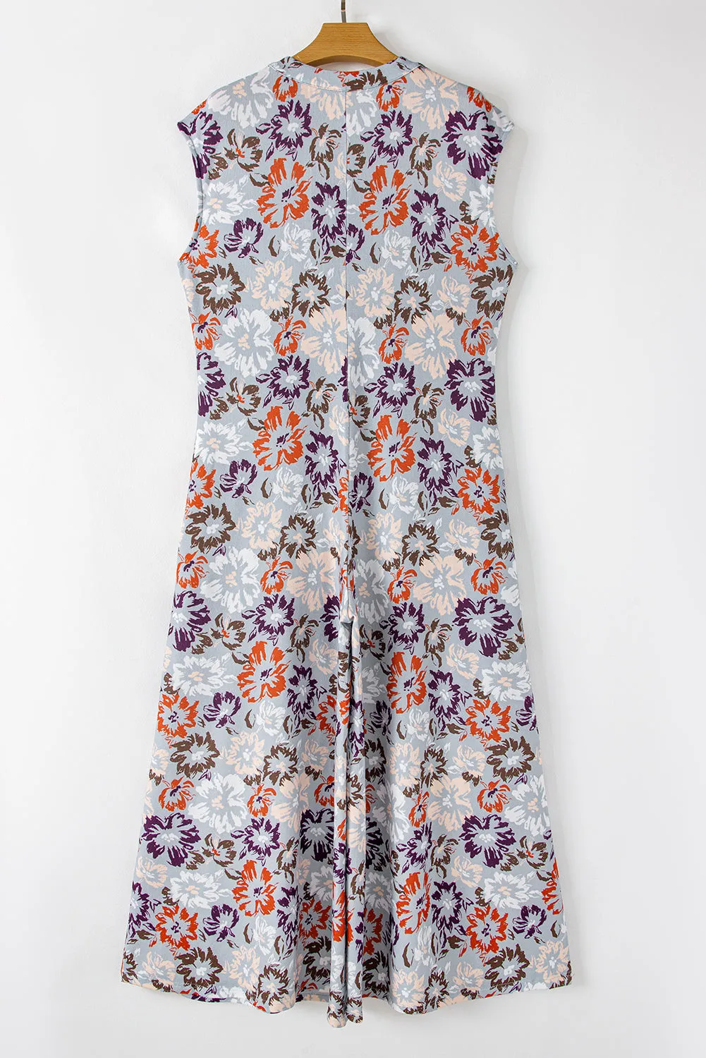Sky Blue Floral Sleeveless Buttoned Pocketed Wide Leg Jumpsuit sold by Beagle Boutique product image thumbnail 5