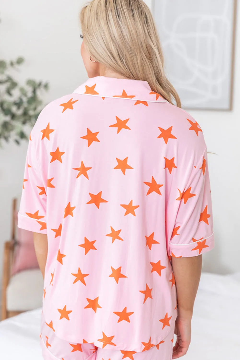 Pink Stars Short Sleeve Shirt and Shorts Bamboo Pyjama Set sold by Beagle Boutique product image thumbnail 2