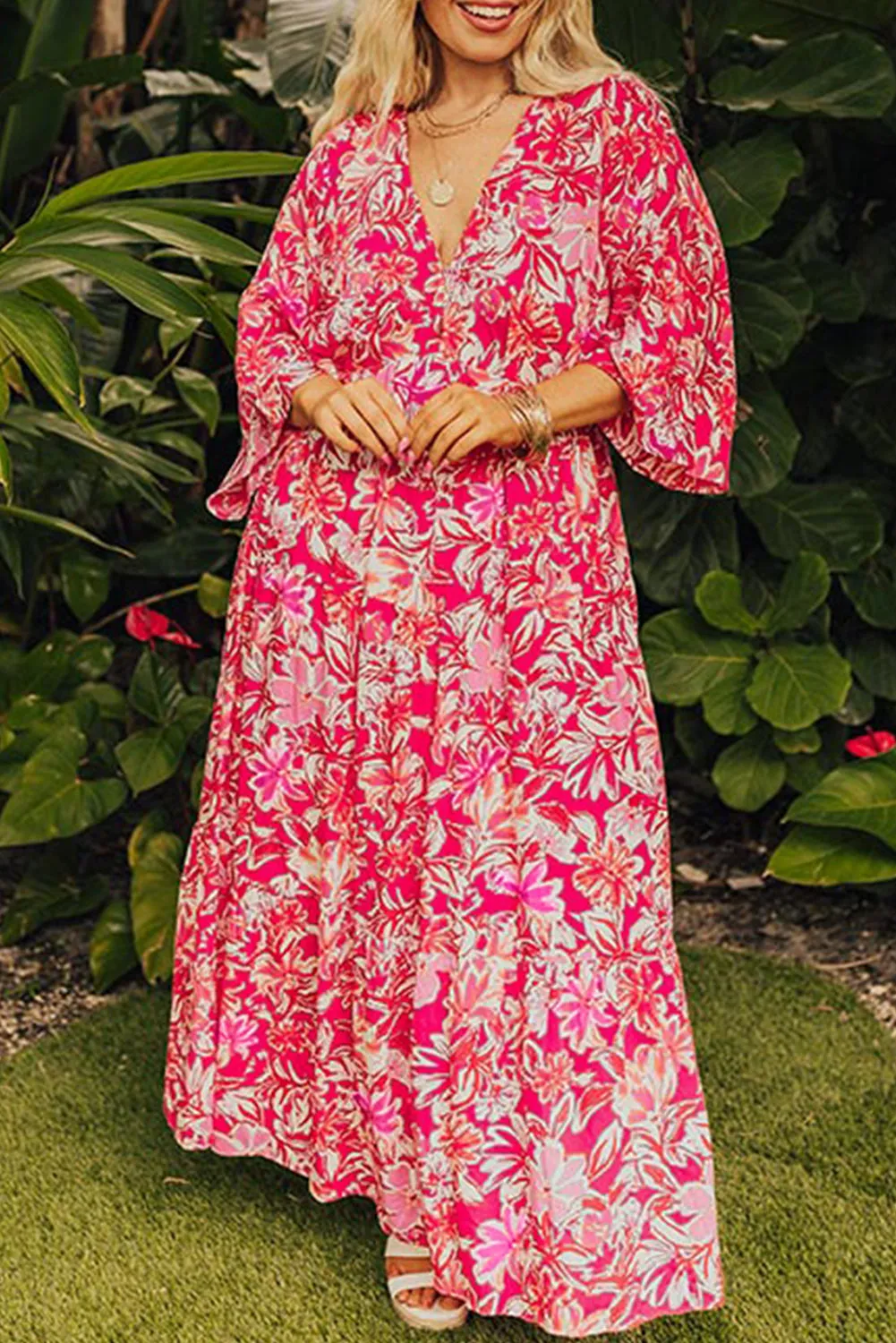 Rose Plus Size Floral V Neck Wide Sleeve Maxi Dress sold by Beagle Boutique product image thumbnail 2