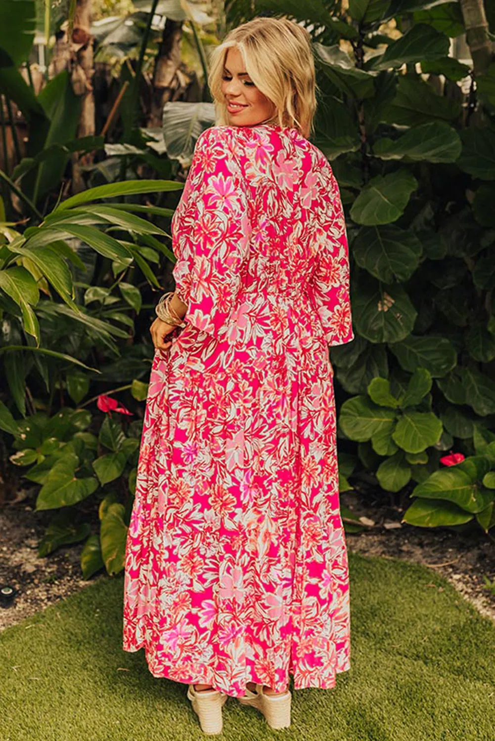Rose Plus Size Floral V Neck Wide Sleeve Maxi Dress sold by Beagle Boutique product image thumbnail 3