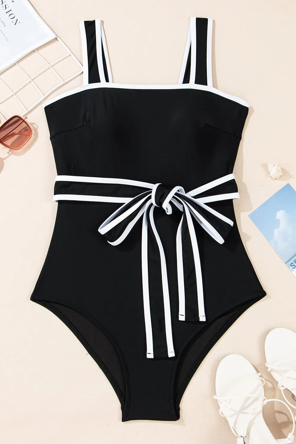 Black Colourblock Edge Belted One Piece Swimsuit sold by Beagle Boutique product image thumbnail 4