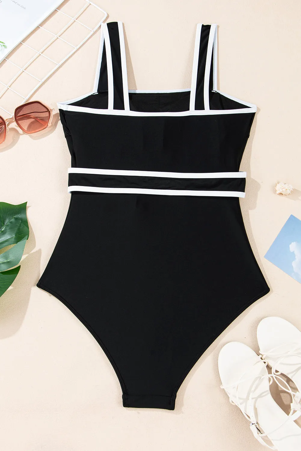 Black Colourblock Edge Belted One Piece Swimsuit sold by Beagle Boutique product image thumbnail 5