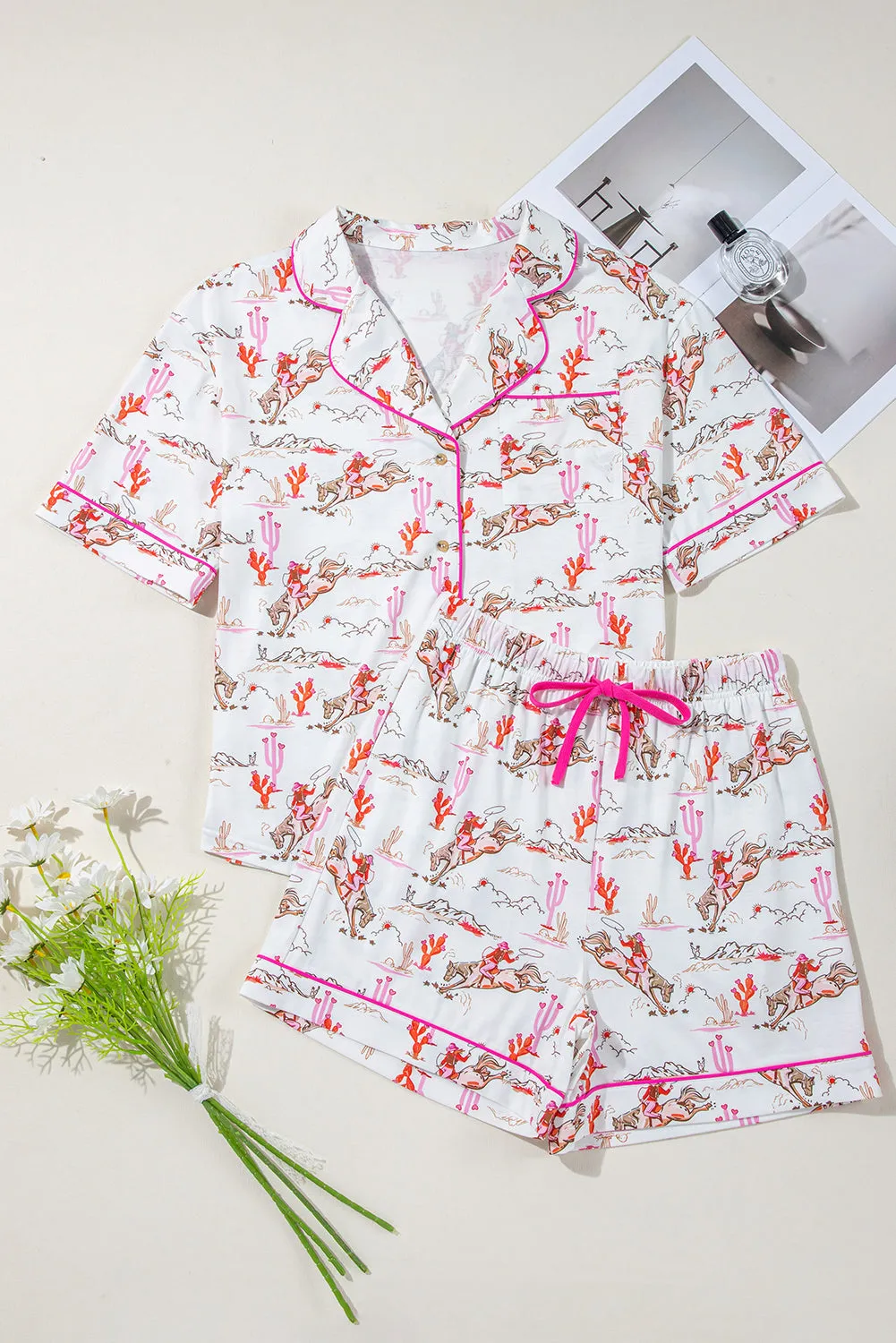 White Cowgirl Country Print Pyjamas Set sold by Beagle Boutique product image thumbnail 4