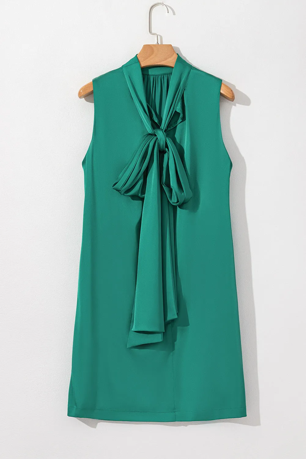 Evergreen Bow Tie Satin Shift Sleeveless Mini Dress sold by Beagle Boutique product image thumbnail 4
