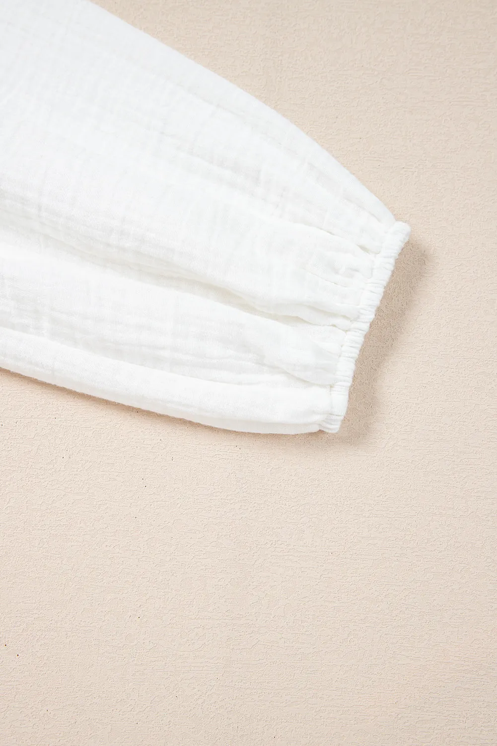 White Paisley Embroidered Textured Split Neck Long Puff Sleeve Blouse sold by Beagle Boutique product image thumbnail 5