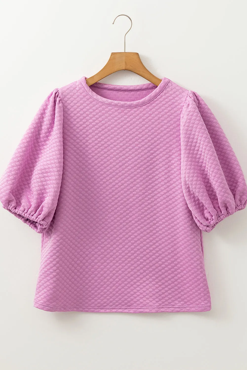 Phalaenopsis Solid Textured O Neck Puff Sleeve Blouse sold by Beagle Boutique product image thumbnail 4