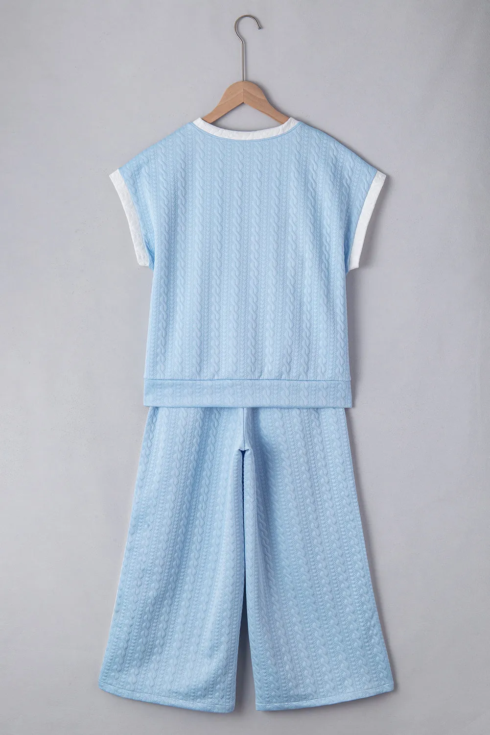 Beau Blue Textured Colourblock Edge Tank Top High Waist Trousers Set sold by Beagle Boutique product image thumbnail 2