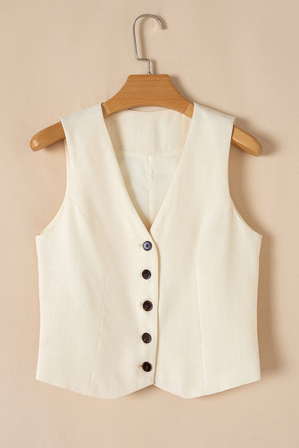 White Slim Fit Buttoned V Neck Vest sold by Beagle Boutique product image thumbnail 4