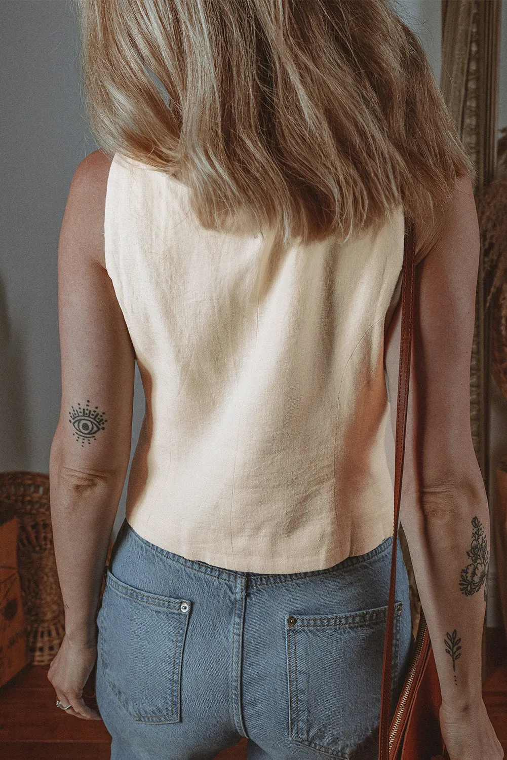 White Slim Fit Buttoned V Neck Vest sold by Beagle Boutique product image thumbnail 2