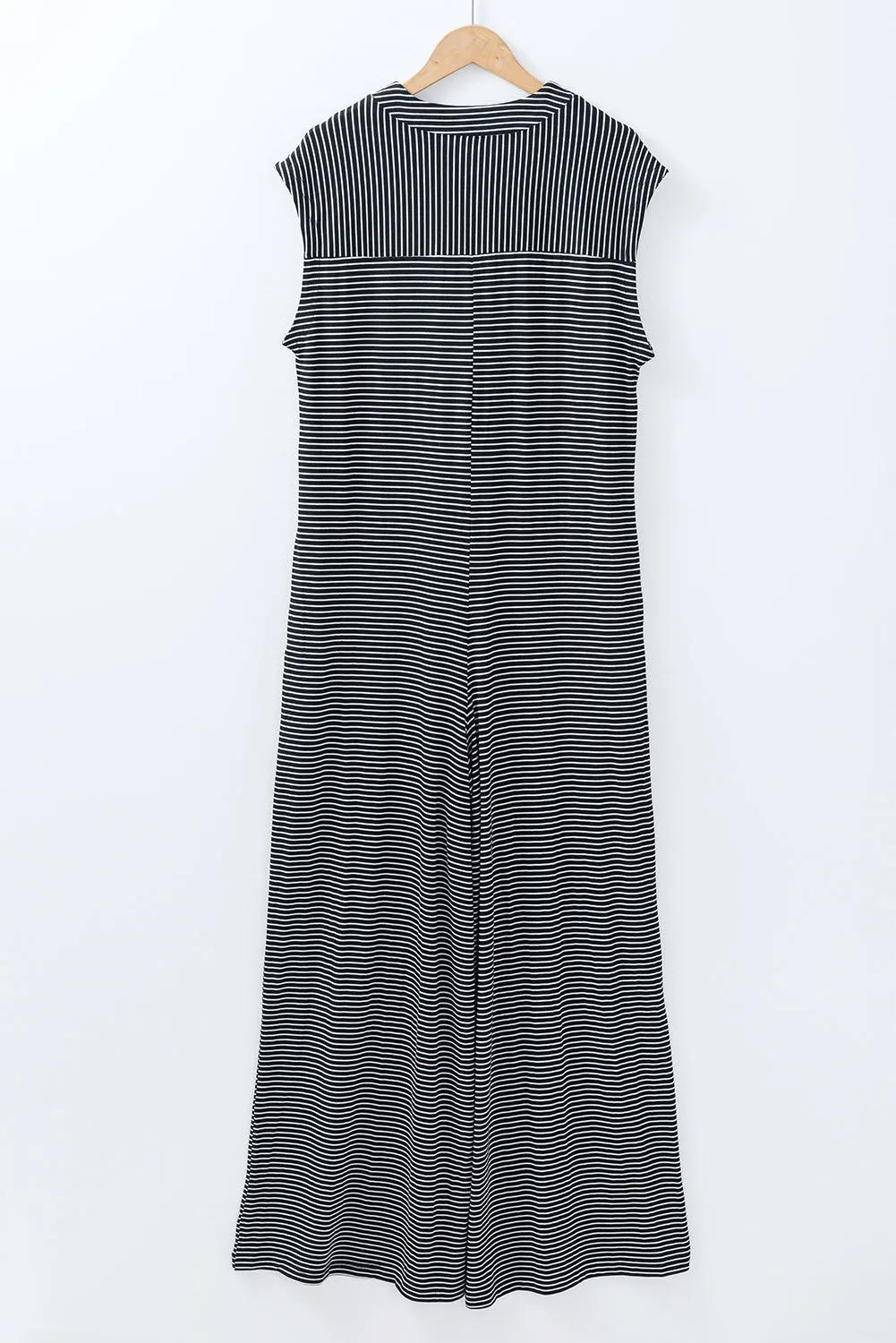 Black white Striped Print Buttoned Wide Leg Sleeveless Jumpsuit sold by Beagle Boutique product image thumbnail 5