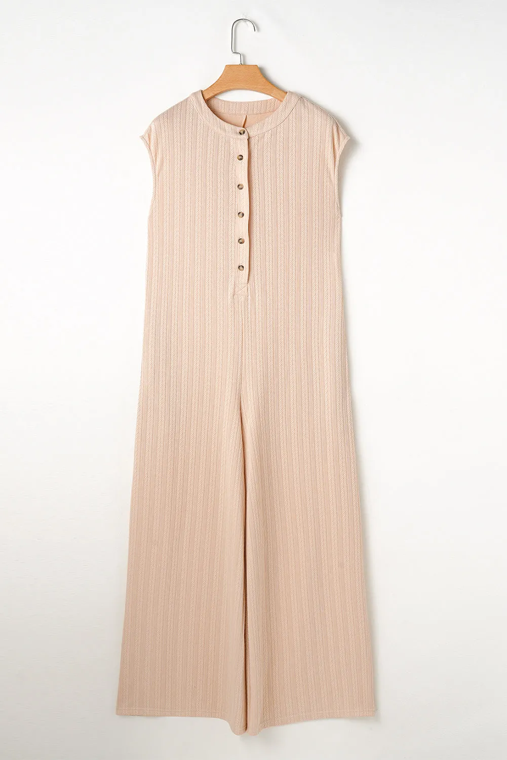 Smoke Grey Textured Buttoned Wide Leg Sleeveless Jumpsuit sold by Beagle Boutique product image thumbnail 4
