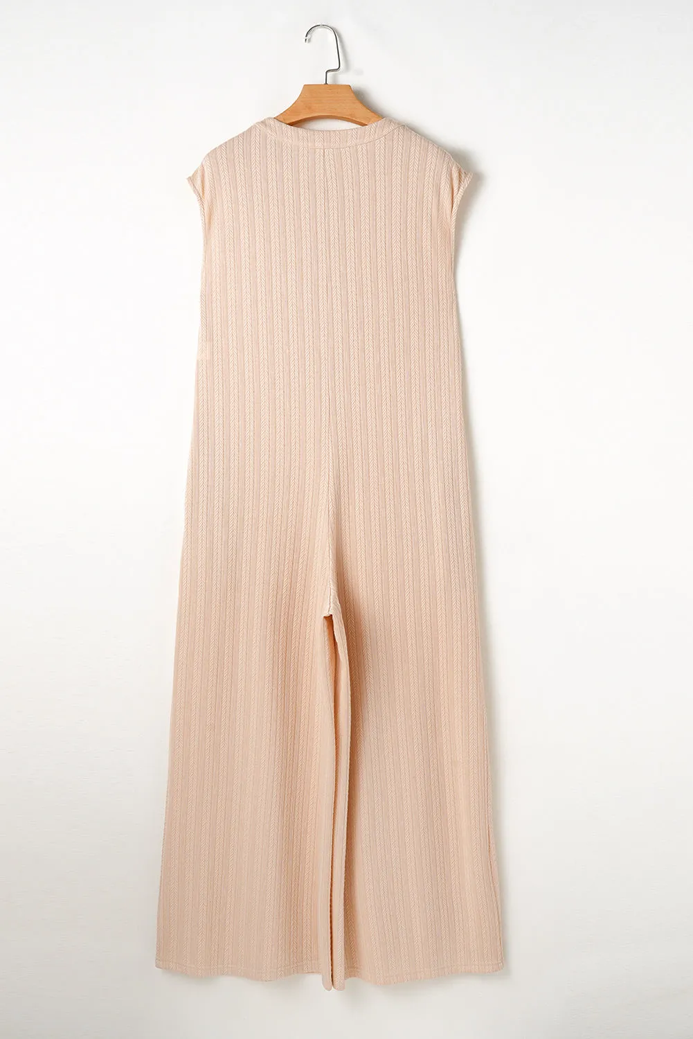 Smoke Grey Textured Buttoned Wide Leg Sleeveless Jumpsuit sold by Beagle Boutique product image thumbnail 5
