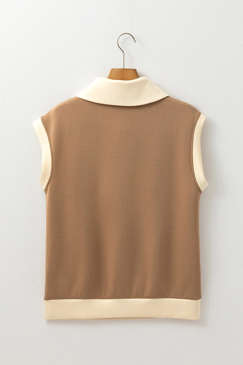 Simply Taupe Half Zipper Collared Colourblock Short Sleeve Top sold by Beagle Boutique product image thumbnail 4