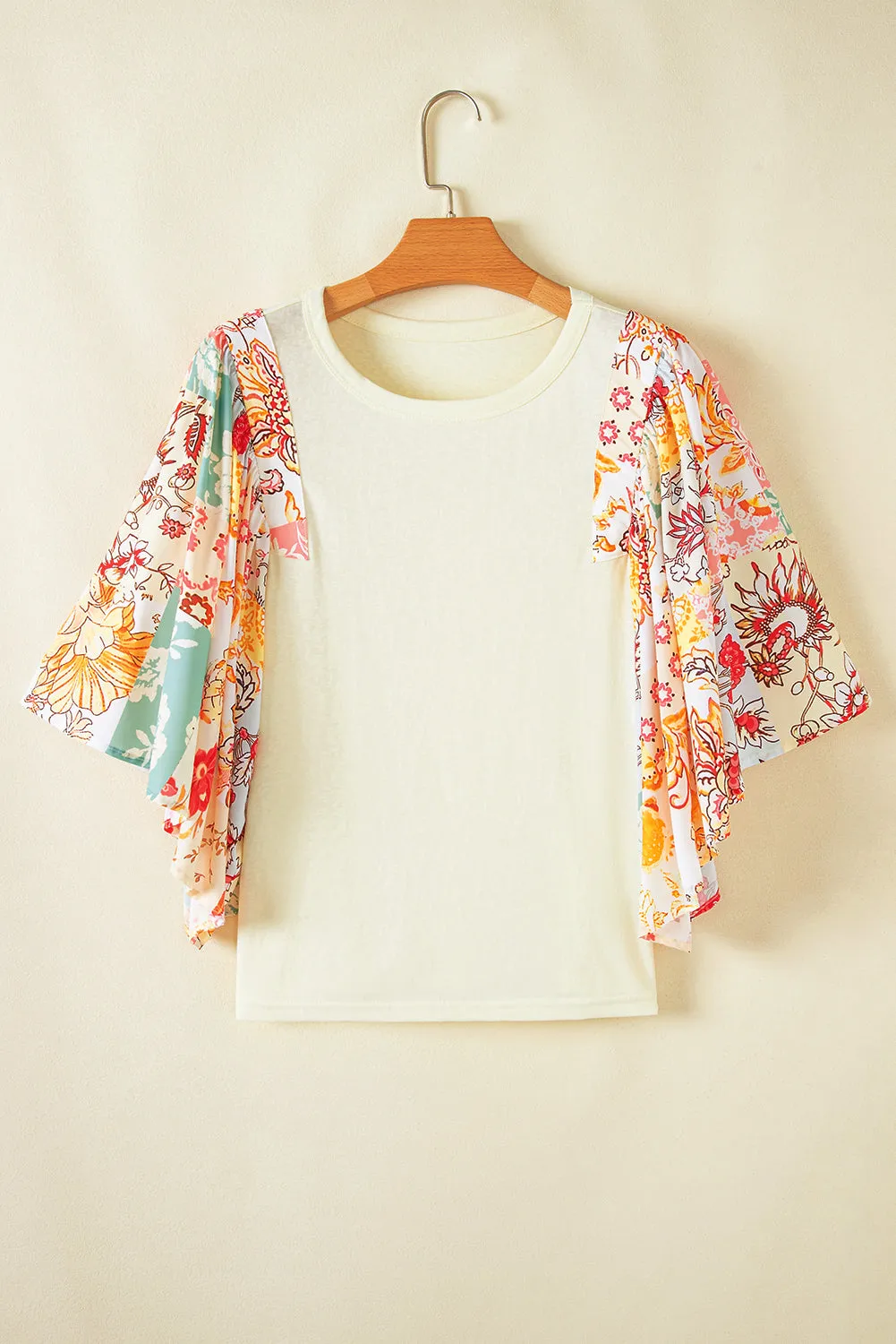 Beige Floral Patchwork Half Batwing Sleeve Blouse sold by Beagle Boutique product image thumbnail 4