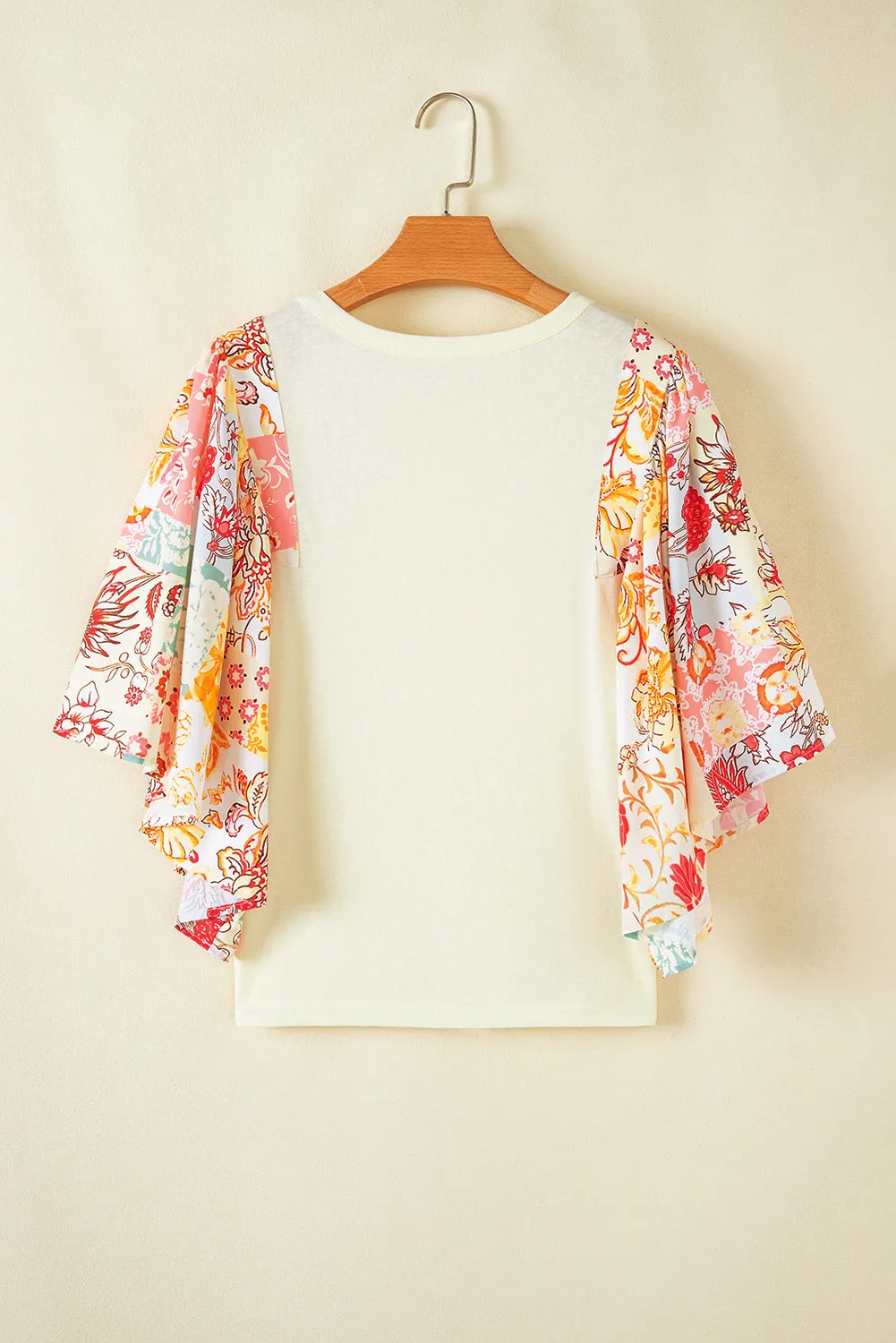 Beige Floral Patchwork Half Batwing Sleeve Blouse sold by Beagle Boutique product image thumbnail 5