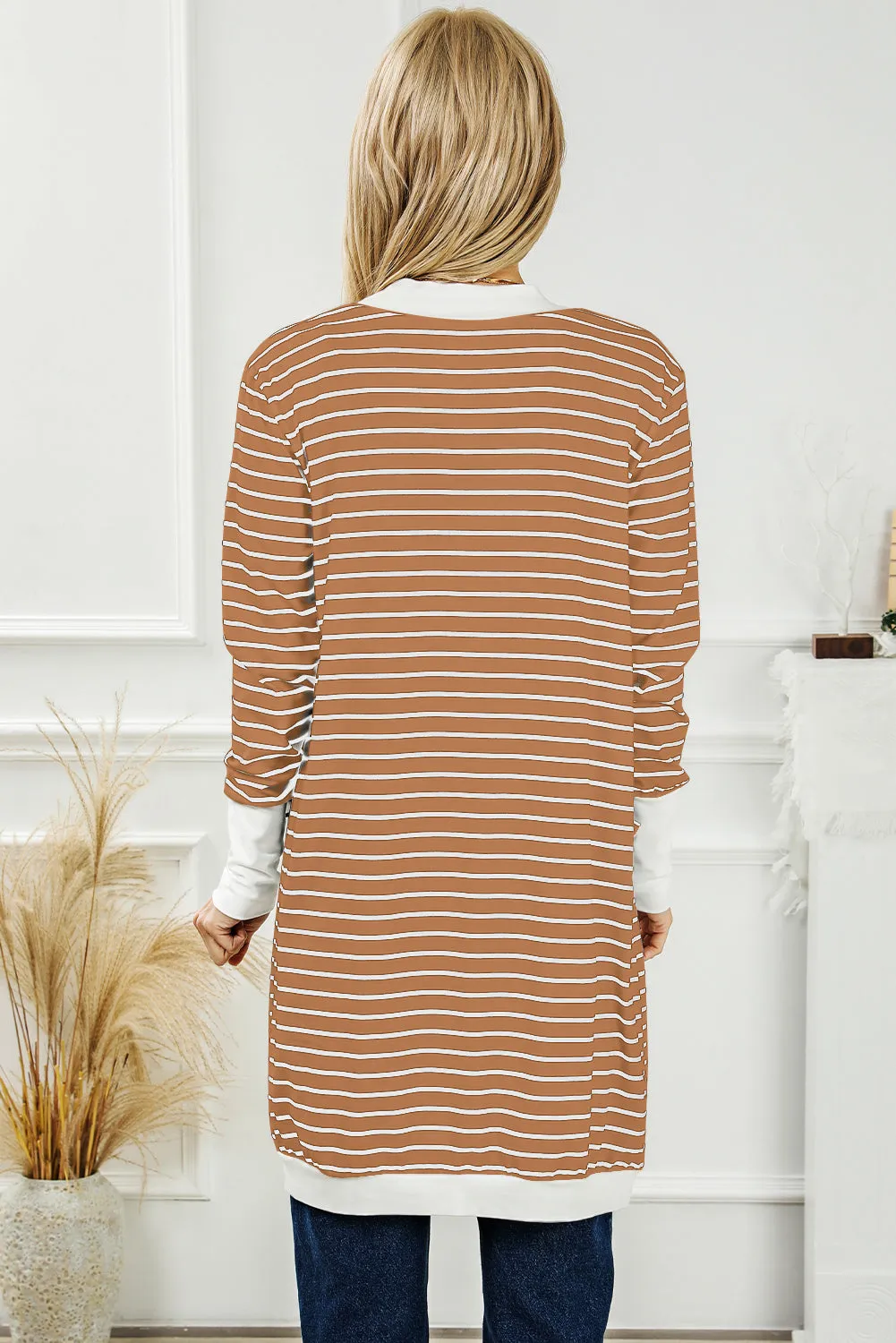 Striped Side Pockets Open Front Cardigan sold by Beagle Boutique product image thumbnail 2
