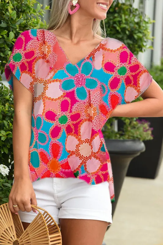 MultiColour Abstract Print V Neck Dolman Blouse sold by Beagle Boutique