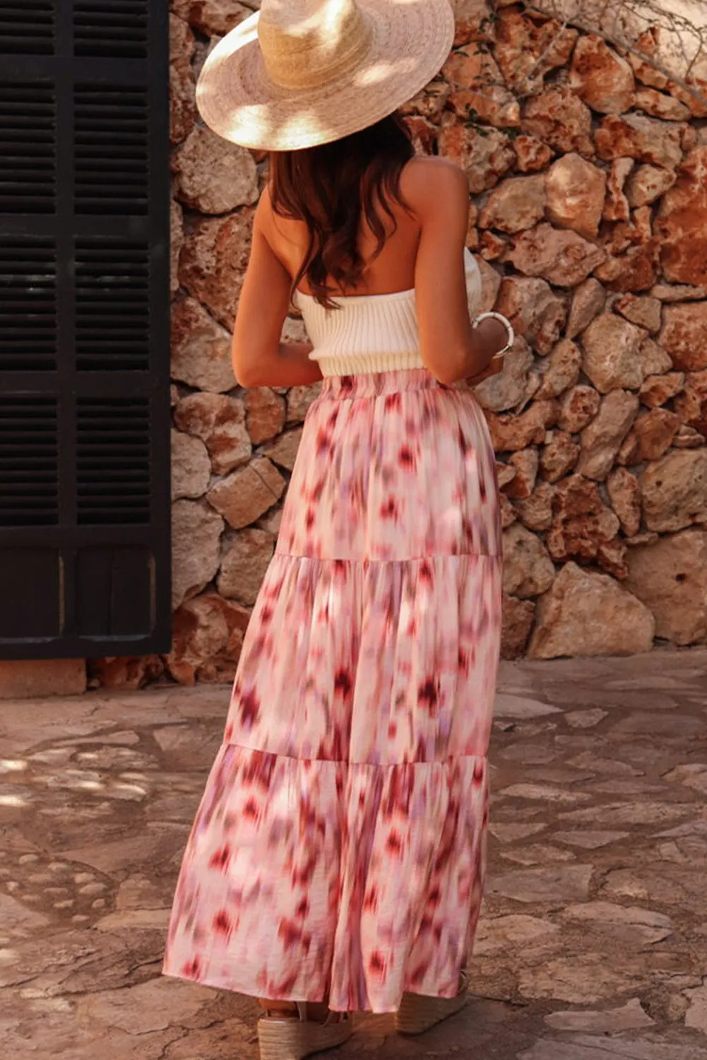 Pink Abstract Watercolor Tie Dye Tiered Maxi Skirt sold by Beagle Boutique product image thumbnail 2