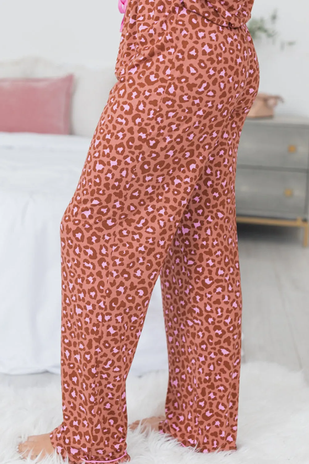 Brown Leopard Print Short Sleeve Shirt and Trousers Pyjamas Set sold by Beagle Boutique product image thumbnail 2