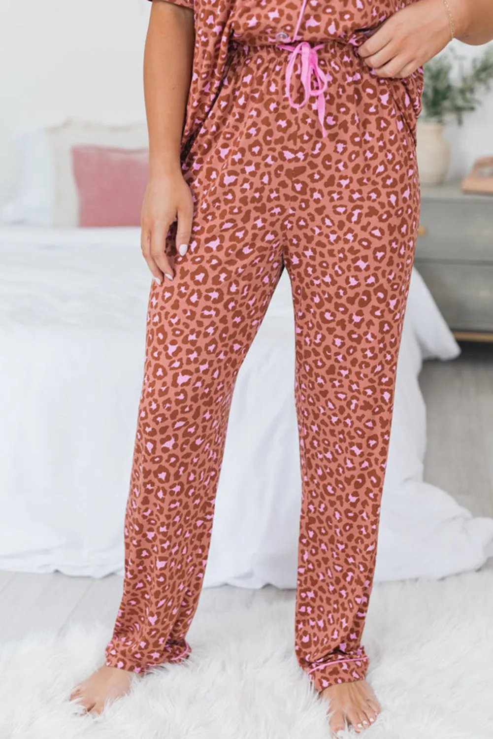 Brown Leopard Print Short Sleeve Shirt and Trousers Pyjamas Set sold by Beagle Boutique product image thumbnail 3