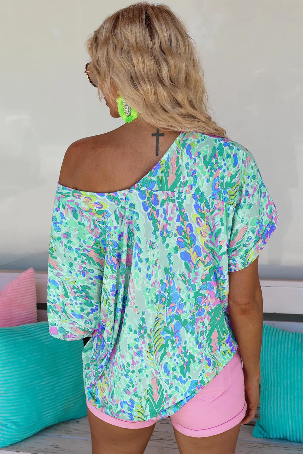 Green Loose Painted Floral Tee sold by Beagle Boutique product image thumbnail 3