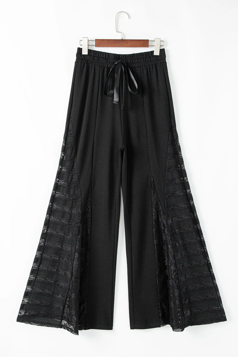 Black Boho Lace Patchwork Wide Leg High Waist Trousers sold by Beagle Boutique product image thumbnail 3