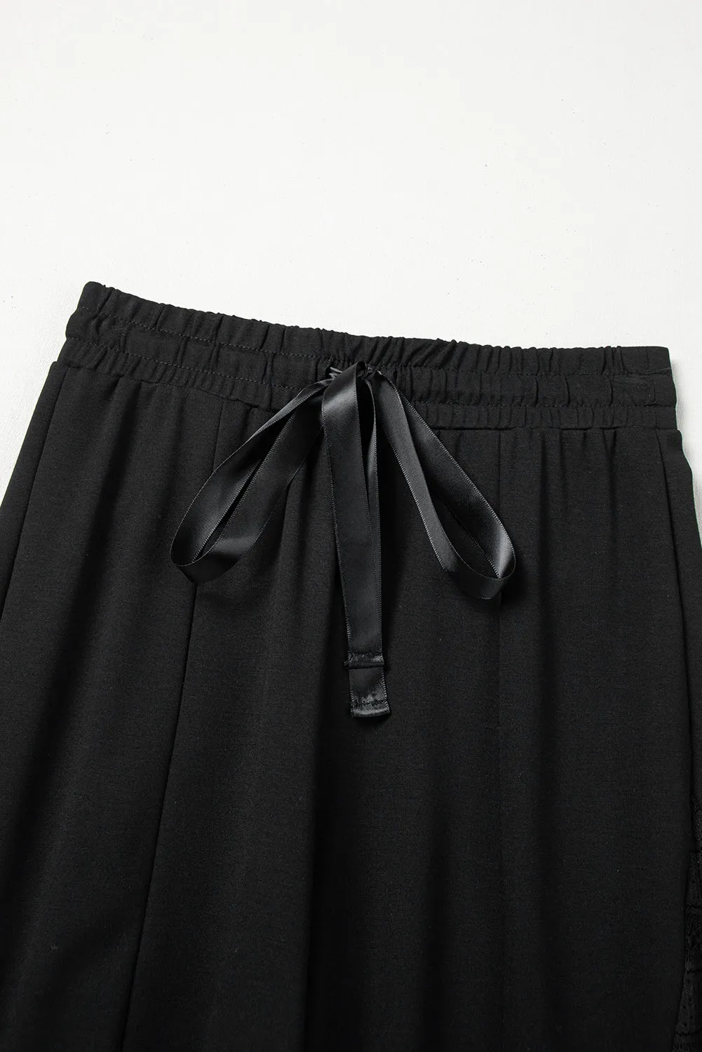 Black Boho Lace Patchwork Wide Leg High Waist Trousers sold by Beagle Boutique product image thumbnail 5