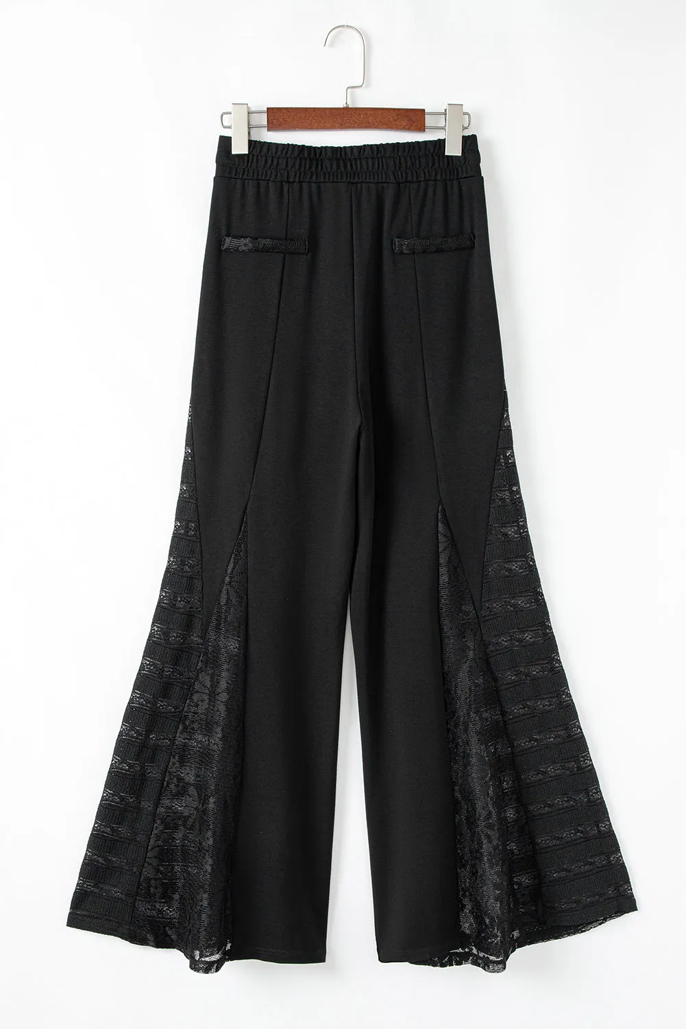 Black Boho Lace Patchwork Wide Leg High Waist Trousers sold by Beagle Boutique product image thumbnail 4
