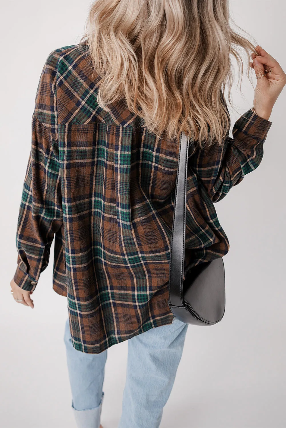 Brown Plaid Print Chest Pockets Buttoned Shirt Jacket sold by Beagle Boutique product image thumbnail 2