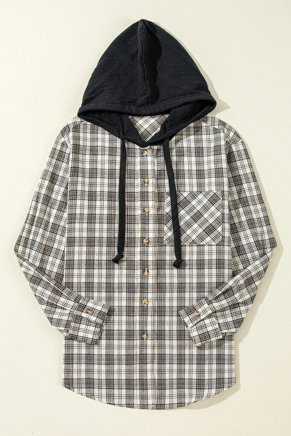 Checkered Print Loose Fit Buttoned Hoodie Shacket sold by Beagle Boutique product image thumbnail 4
