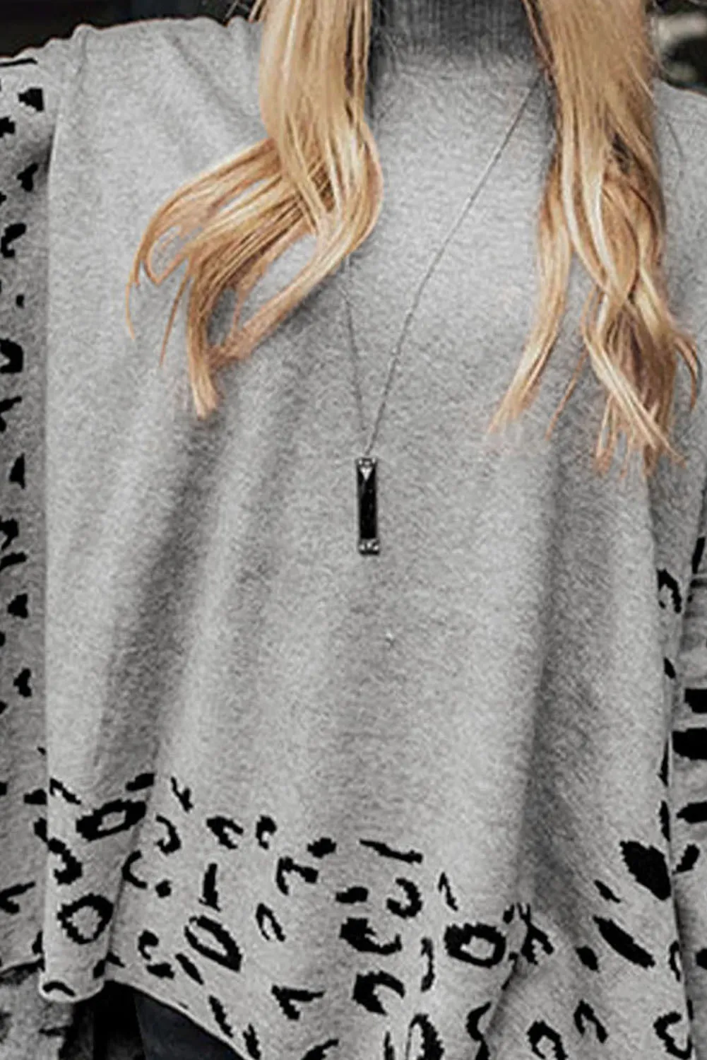Grey Leopard High Neck Side Slit Oversized Sweater sold by Beagle Boutique product image thumbnail 4