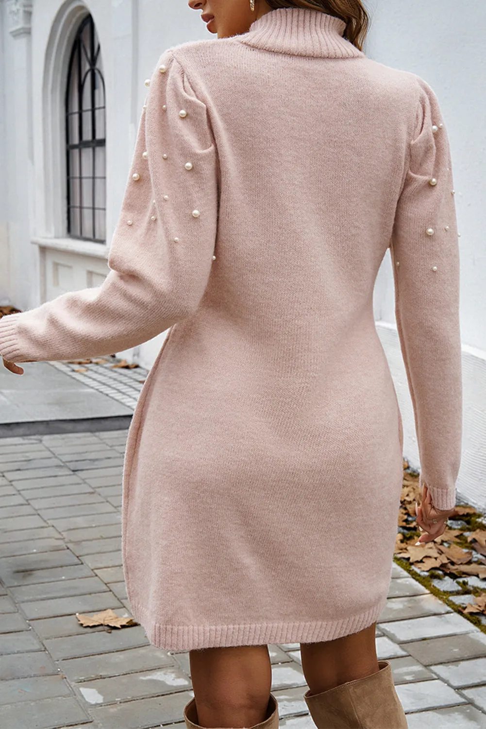 Parchment Pearl Beaded High Neck Bodycon Sweater Dress sold by Beagle Boutique product image thumbnail 5