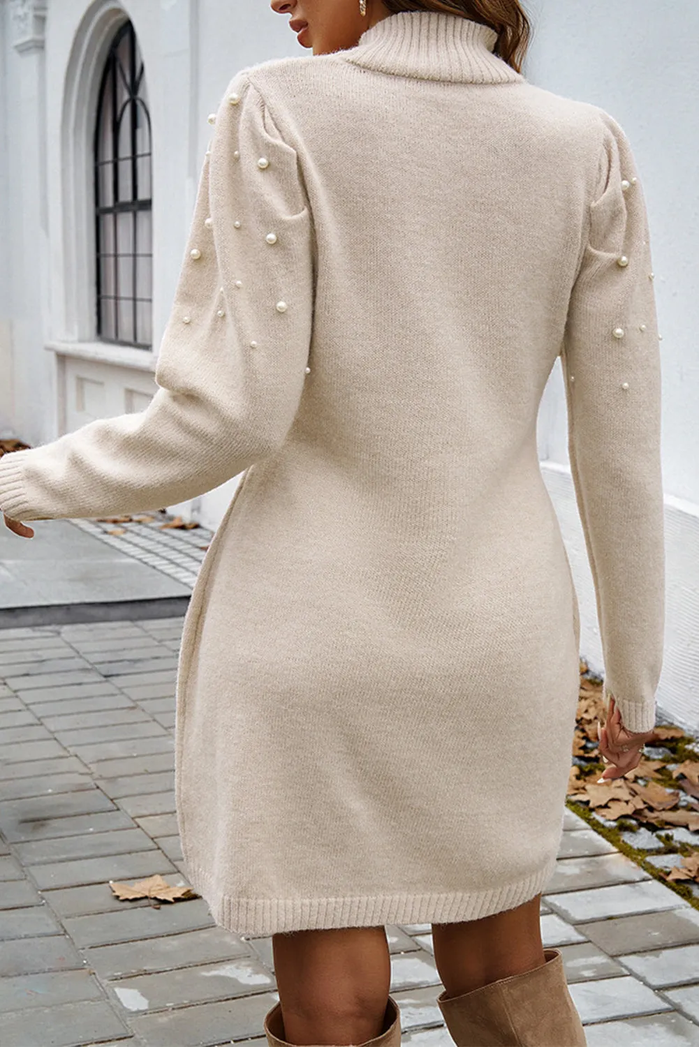Parchment Pearl Beaded High Neck Bodycon Sweater Dress sold by Beagle Boutique product image thumbnail 2