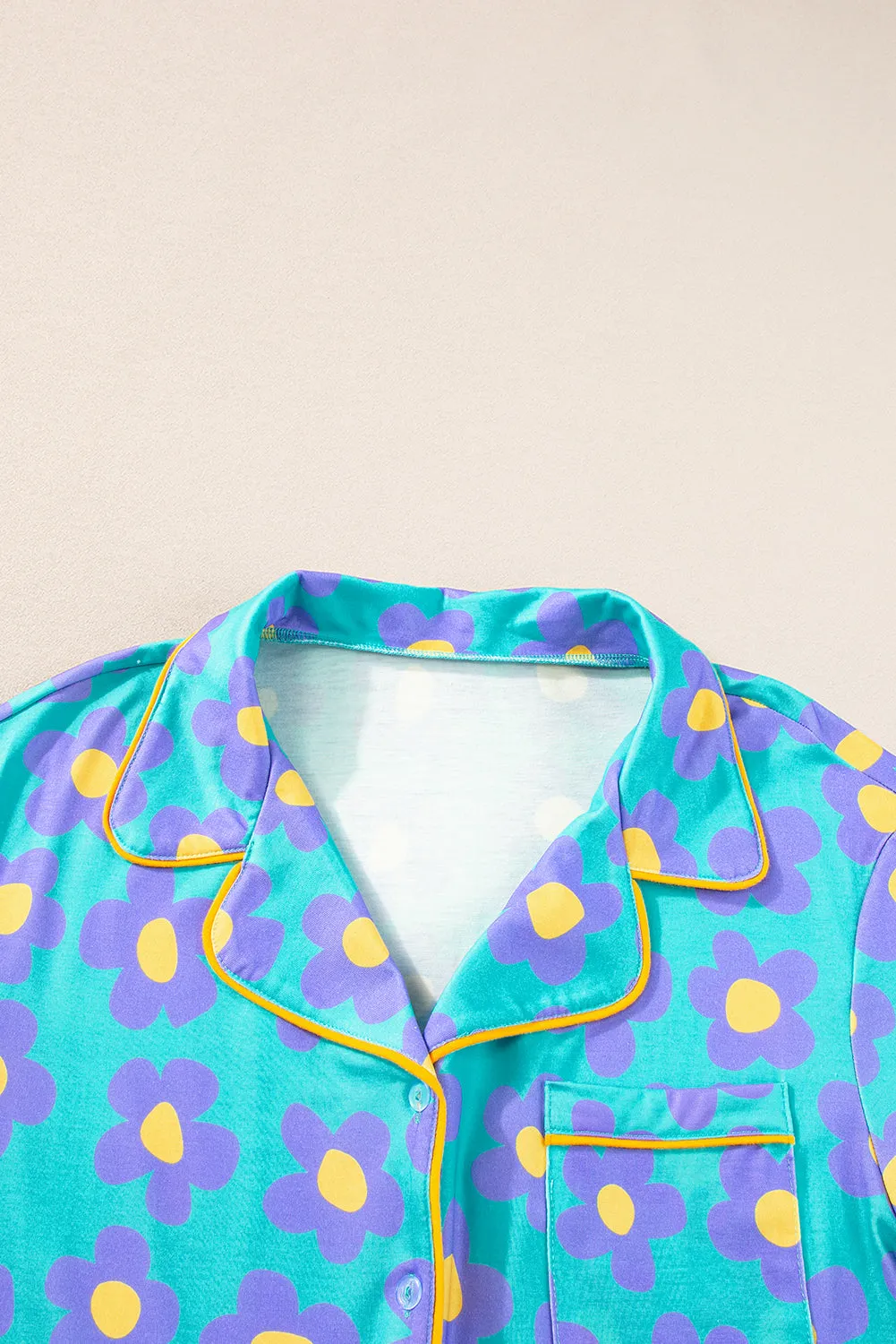 Green Flower Print Short Sleeve Shirt Pyjamas Set sold by Beagle Boutique product image thumbnail 5