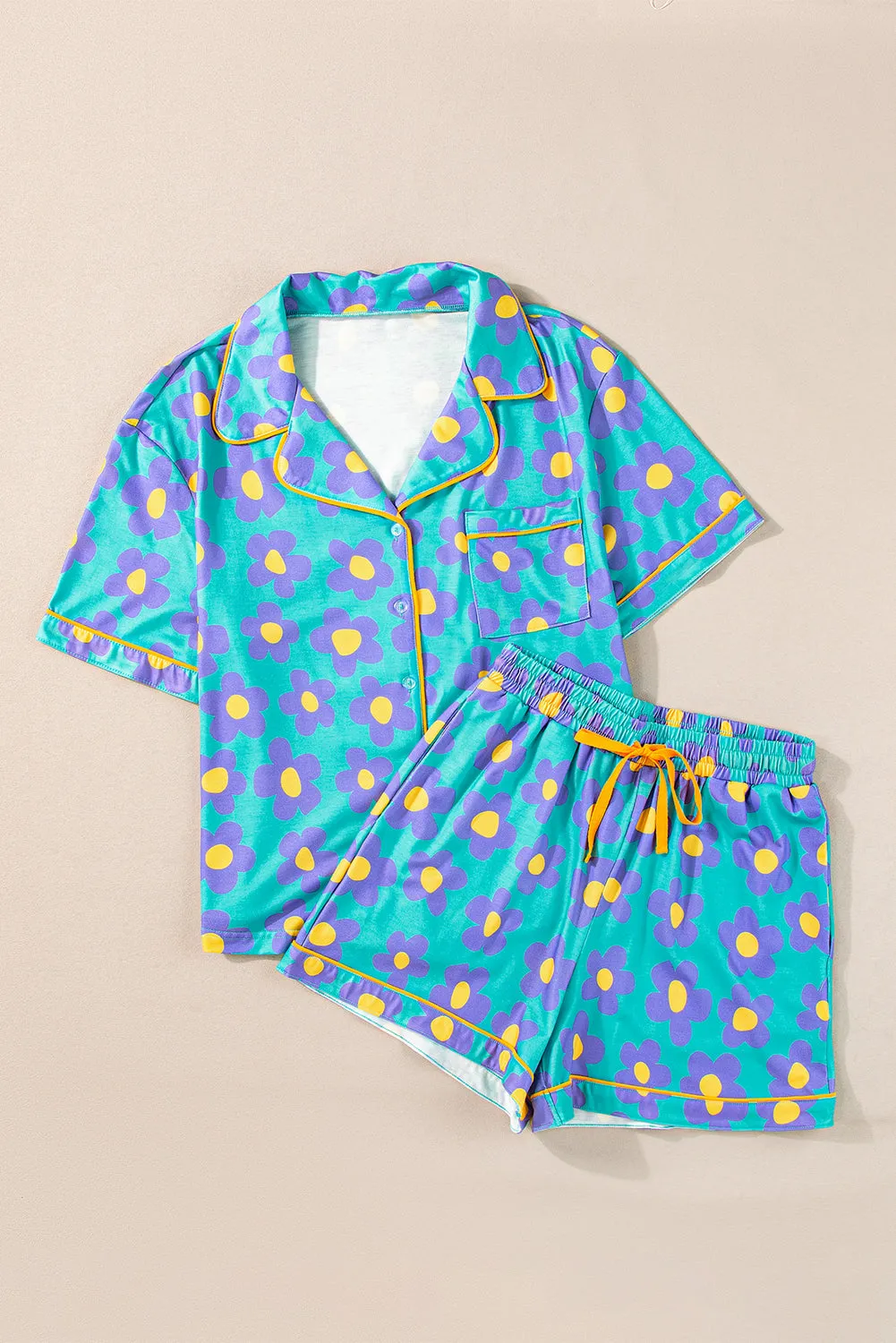 Green Flower Print Short Sleeve Shirt Pyjamas Set sold by Beagle Boutique product image thumbnail 3