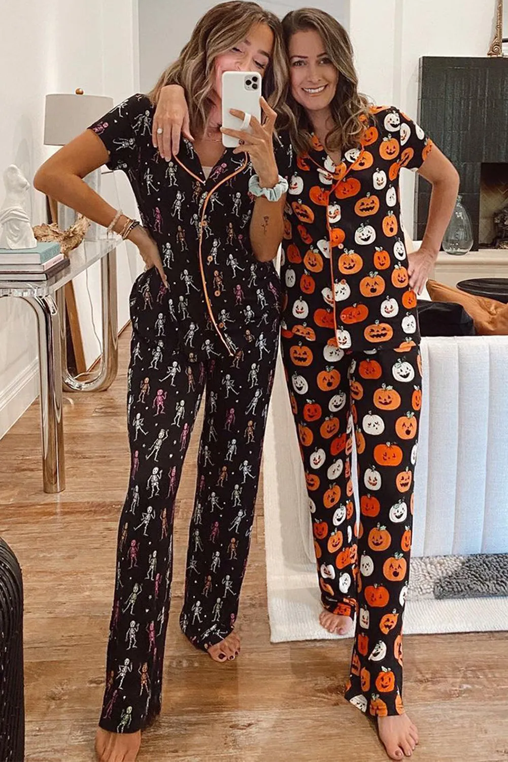 Black Halloween Pattern Short Sleeve Shirt Pyjama Set sold by Beagle Boutique product image thumbnail 3