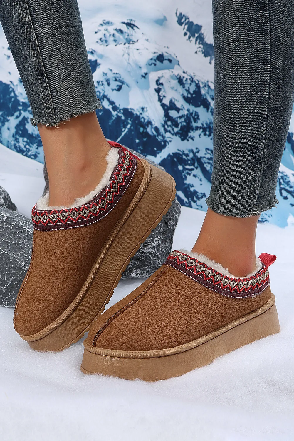 Chestnut Contrast Print Suede Plush Lined Snow Boots sold by Beagle Boutique