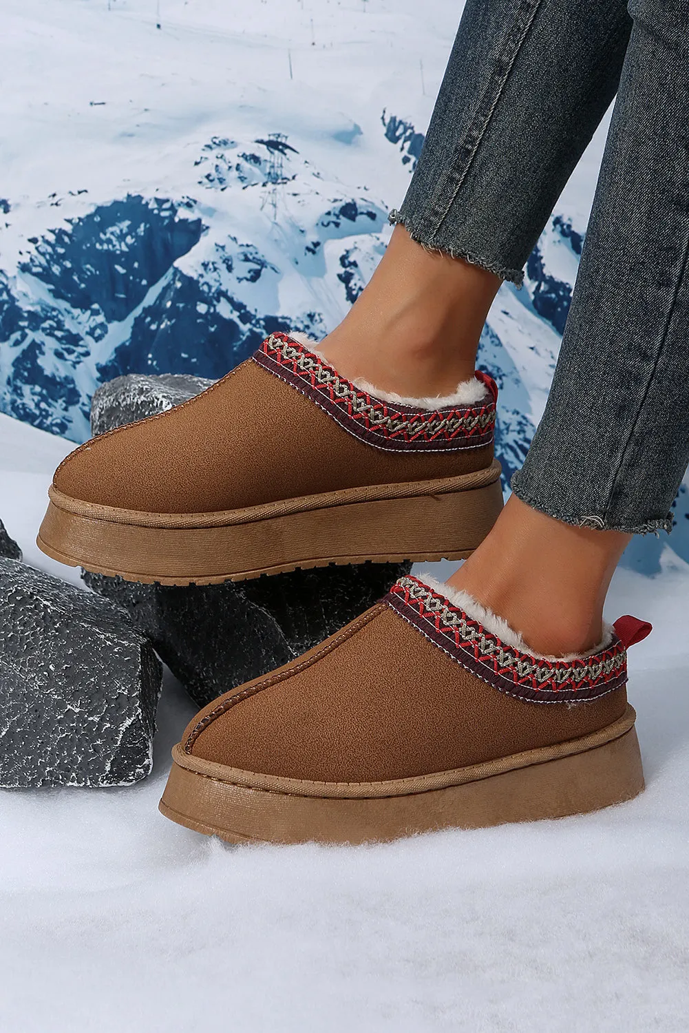 Chestnut Contrast Print Suede Plush Lined Snow Boots sold by Beagle Boutique product image thumbnail 3